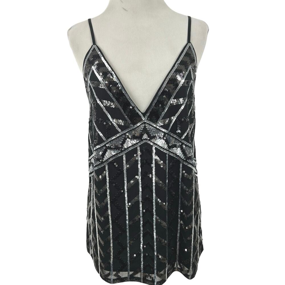 Express Black Silver Sequin Art Deco Gatsby Cami Tank Top Womens M